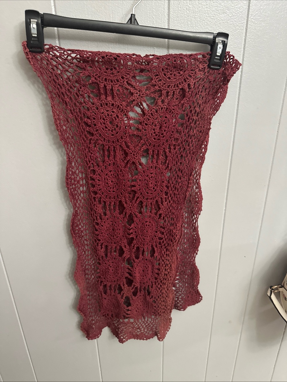 Vintage Hand Crafted Burgundy Crochet Table Runner 57”x 11 cottagecore holiday